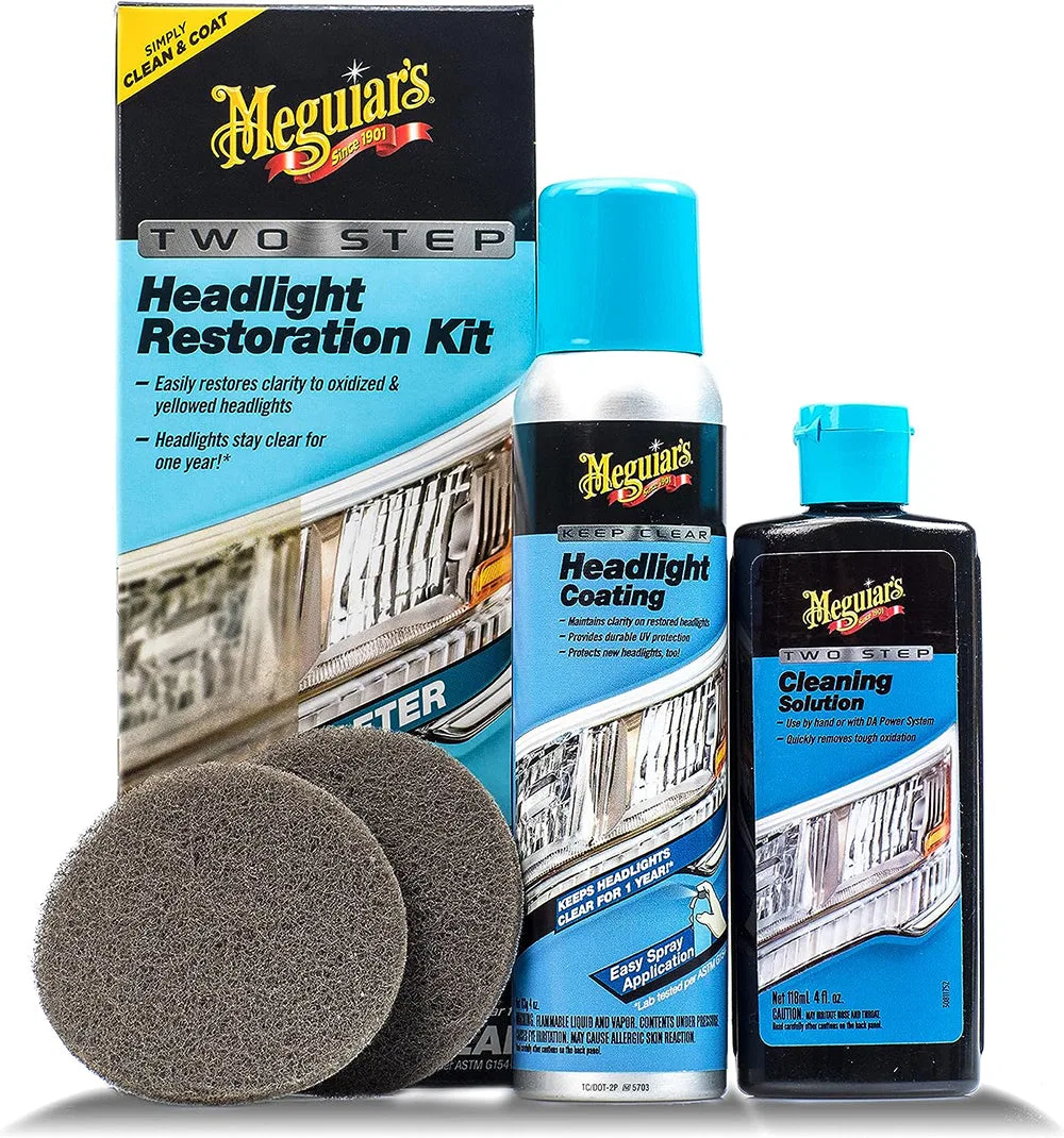 G2970 – MEGUIARS WAX Headlight Restoration Kit, With Two Abrasive Cleaning Pads/ 4 Ounce Cleaning Solution And 4 Ounc...